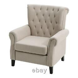 Chesterfield High Back Chairs Creamy Tufted Winged Armchair Fireside Fabric Sofa