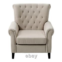 Chesterfield High Back Chairs Creamy Tufted Winged Armchair Fireside Fabric Sofa