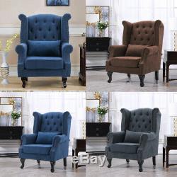 Chesterfield Leather Armchair Fabric Velvet Wing Back Queen Fireside Sofa Chair