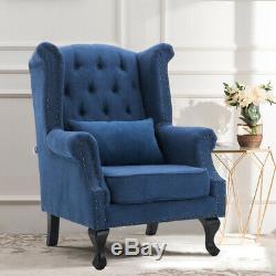 Chesterfield Leather Fabric Queen Anne Armchair Wing Button Chair Fireside Sofa