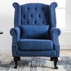 Chesterfield Leather Fabric Queen Anne Armchair Wing Button Chair Fireside Sofa