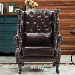 Chesterfield Leather High Back Armchair Studded Wrap Fireside Sofa Winged Chair