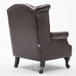 Chesterfield Leather Wing Back Armchair Accent Chair Fireside Lounge Vintage Tan