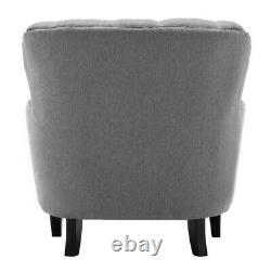 Chesterfield Linen Armchair Stud Button Back Fireside Chair Lounge Sofa Wood Leg