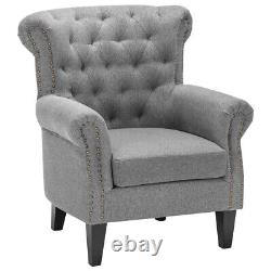 Chesterfield Linen Armchair Wing Back Nailhead Tufted Accent Tub Fireside Chair