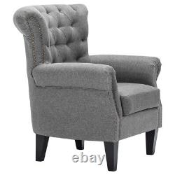 Chesterfield Linen Armchair Wing Back Nailhead Tufted Accent Tub Fireside Chair