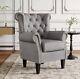 Chesterfield Linen Buttoned Wing Back Rivet Armchair Fireside Sofa Bedroom Chair