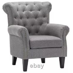 Chesterfield Linen Buttoned Wing Back Rivet Armchair Fireside Sofa Bedroom Chair