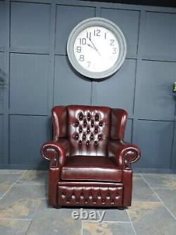 Chesterfield Monks Fireside Chair in Oxblood Leather Great Condition Queen Anne