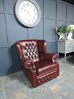 Chesterfield Monks Fireside Chair in Oxblood Leather Great Condition Queen Anne