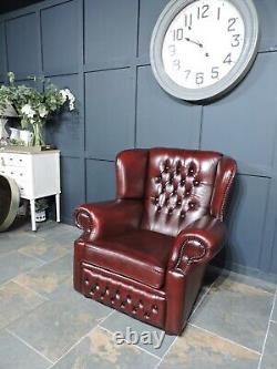 Chesterfield Monks Fireside Chair in Oxblood Leather Great Condition Queen Anne