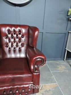 Chesterfield Monks Fireside Chair in Oxblood Leather Great Condition Queen Anne