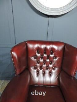 Chesterfield Monks Fireside Chair in Oxblood Leather Great Condition Queen Anne