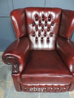 Chesterfield Monks Fireside Chair in Oxblood Leather Great Condition Queen Anne