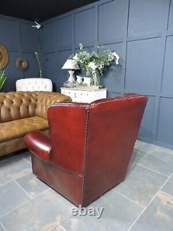 Chesterfield Monks Fireside Chair in Oxblood Leather Great Condition Queen Anne