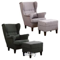 Chesterfield Orthopedic Fireside High Wing Back Armchair with Stool Chair Retro