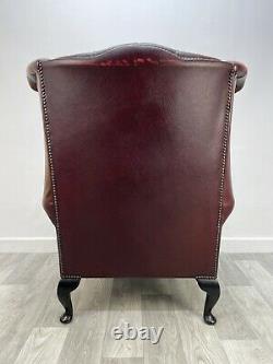 Chesterfield Oxblood Red Leather Fireside Wingback Armchair L60