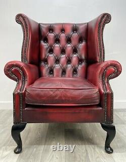 Chesterfield Oxblood Red Leather Fireside Wingback Armchair L60