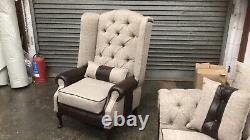 Chesterfield Queen Anne Extra High back Wing fireside REAL LEATHER FEATURES