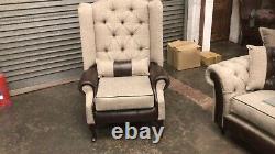 Chesterfield Queen Anne Extra High back Wing fireside REAL LEATHER FEATURES