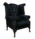 Chesterfield Queen Anne High Back Fireside Wing Chair Black Crushed Velvet