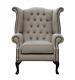 Chesterfield Queen Anne High Back Fireside Wing Chair Cambio Cream Fabric