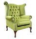 Chesterfield Queen Anne High Back Fireside Wing Chair Green Grass Velvet Fabric
