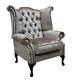 Chesterfield Queen Anne High Back Fireside Wing Chair Mink Crushed Velvet