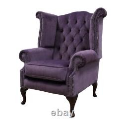 Chesterfield Queen Anne High Back Fireside Wing Chair Odyssey Violet Velvet