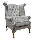 Chesterfield Queen Anne High Back Fireside Wing Chair Pearl Crushed Velvet