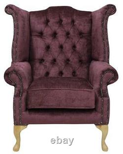 Chesterfield Queen Anne High Back Fireside Wing Chair Pimlico Burgandy Fabric LL
