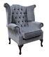 Chesterfield Queen Anne High Back Fireside Wing Chair Pimlico Carbon Grey Fabric
