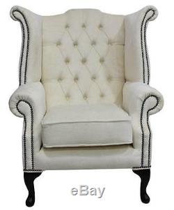 Chesterfield Queen Anne High Back Fireside Wing Chair Pimlico Oyster Fabric