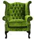 Chesterfield Queen Anne High Back Fireside Wing Chair Pistachio Green Fabric