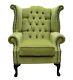 Chesterfield Queen Anne High Back Fireside Wing Chair Zest Green Fabric