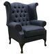 Chesterfield Queen Anne High Back Wing Chair Fireside Charcoal Grey Fabric