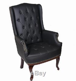 Chesterfield Queen Anne Style Chair Luxury Leather Armchair Wingback Fireside