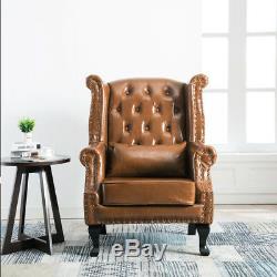 Chesterfield Queen Anne Style Chair Luxury Leather Armchair Wingback Fireside UK