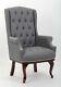 Chesterfield Queen Anne Style High Back Chair Leather Armchair Wingback Fireside