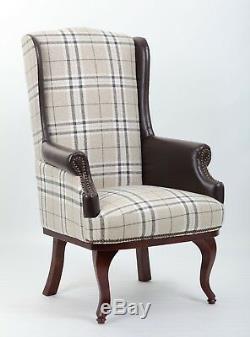 Chesterfield Queen Anne Style High Back Chair Leather Armchair Wingback Fireside