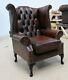 Chesterfield Queen Anne Wingback Fireside Armchair Vintage Brown Leather