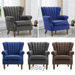 Chesterfield Retro Padded Armchair Accent Wing Back Chair Lounge Fabric Fireside