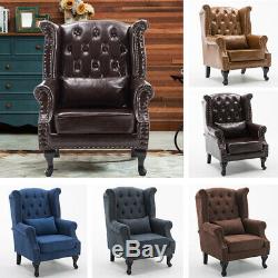 Chesterfield Retro Studded Wing Back Leather Armchair Queen Anne Fireside Chair