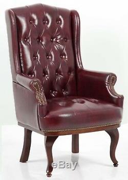 Chesterfield Style Queen Anne Wing Back Fireside Armchair Chair Bonded Leather