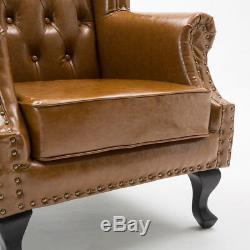 Chesterfield Tan Leather Armchair Sofa Wing Back Queen Fireside Occasional Chair