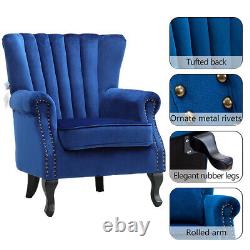 Chesterfield Velvet Armchair Tub Queen Anne Chair Sofa Lounge Fireside Wing Back