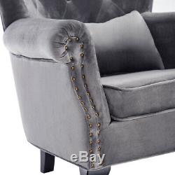 Chesterfield Velvet Armchair Winged Back Button Rivet Style Chair Fireside Sofa