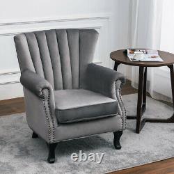 Chesterfield Velvet Studded Wingback Armchair Home Reception Fireside Chair Grey