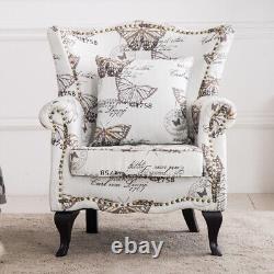 Chesterfield Vintage Butterfly Fabric Armchair Fireside Studded Rivet Chair Sofa