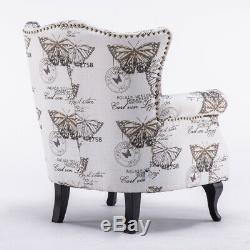 Chesterfield Vintage Butterfly Fabric Armchair Fireside Studded Rivet Chair Sofa